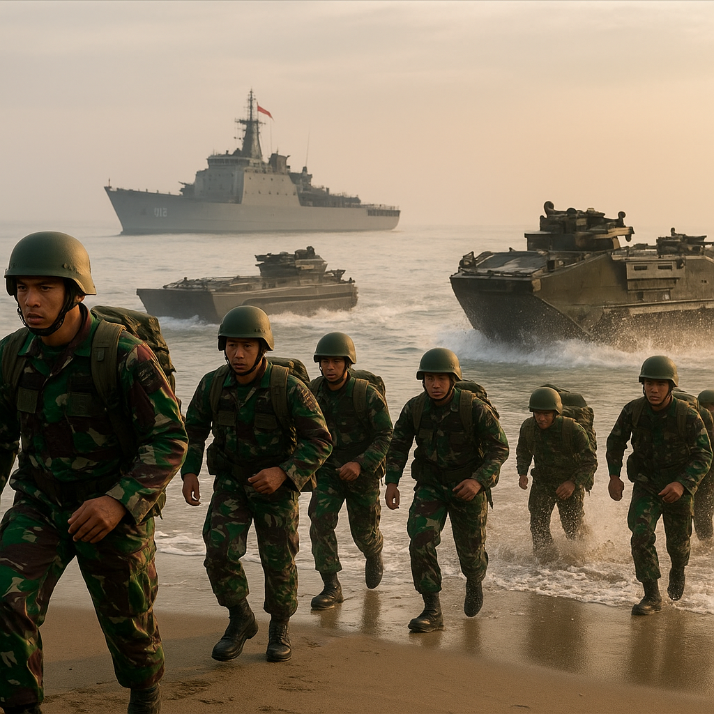 TNI AL Latihan Pendaratan Amfibi di Lampung: Prosedur Serbu Pantai dari KRI Teluk Banten
