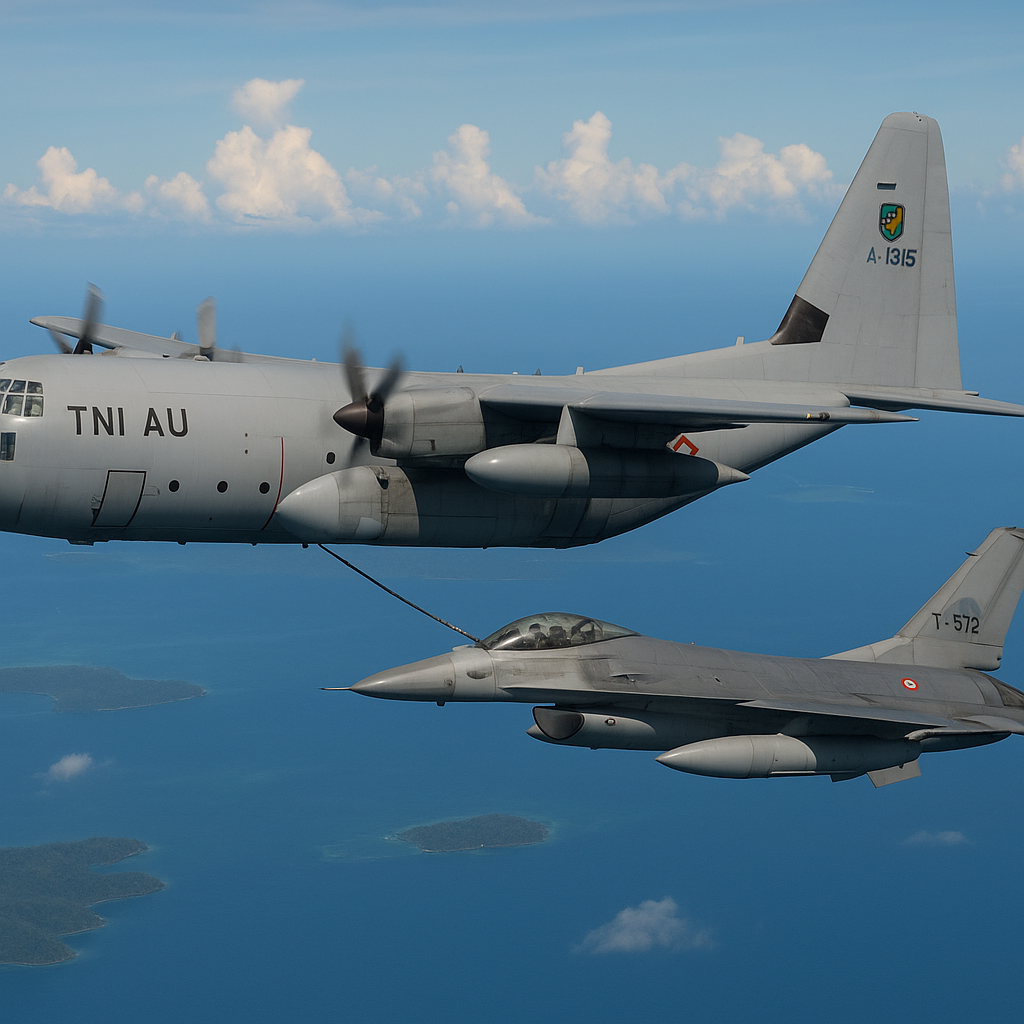 TNI AU Laksanakan Latihan Pengisian Bahan Bakar di Udara dengan KC-130J Hercules