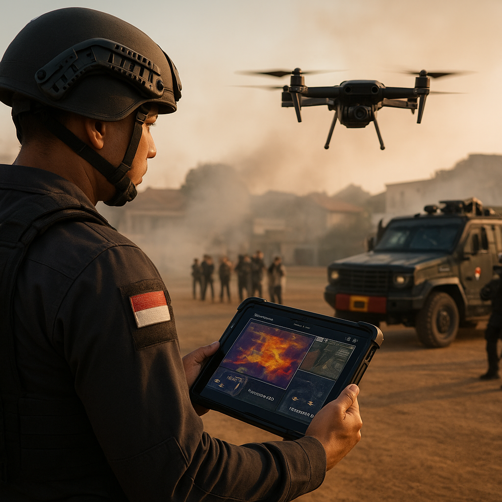 Brimob Polri Uji Coba Taktik Pengendalian Massa dengan Drone dan Kendaraan Taktis