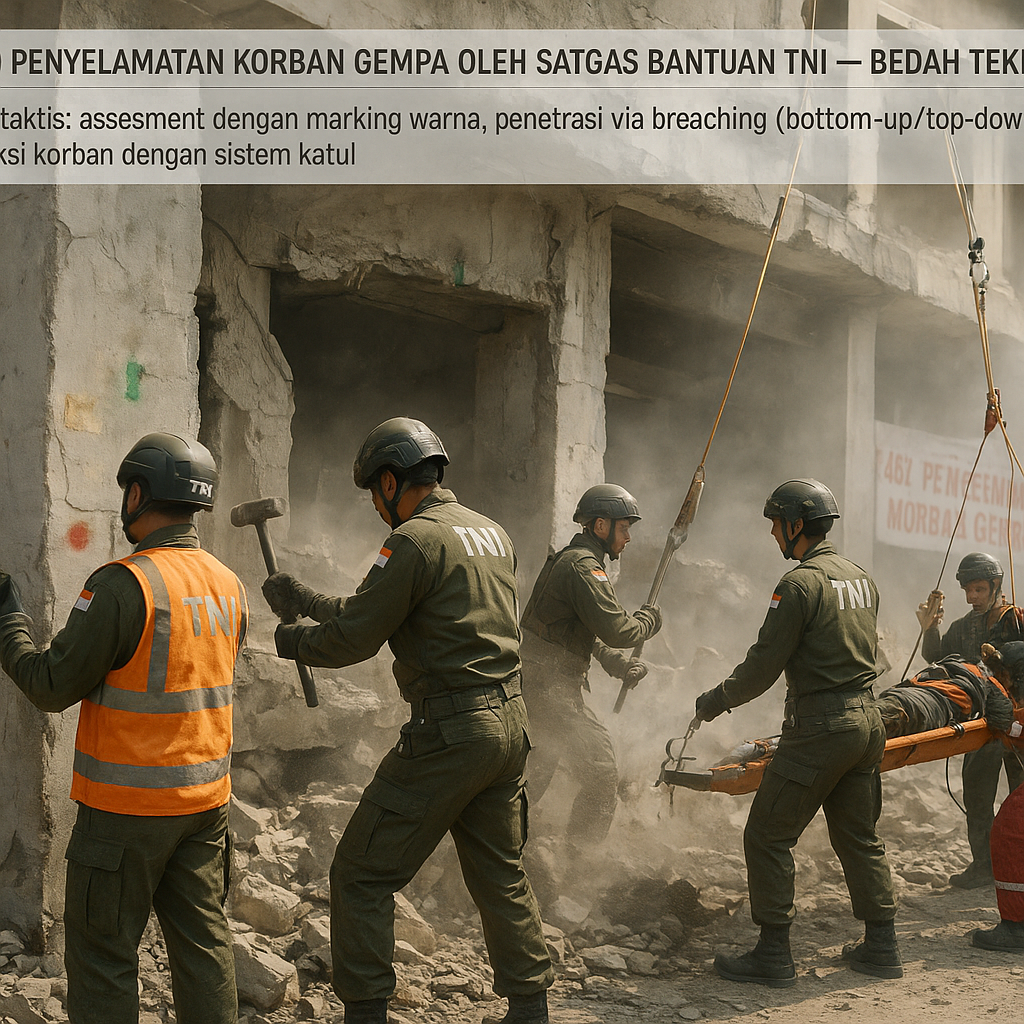 Simulasi Penyelamatan Korban Gempa oleh Satgas Bantuan TNI, Bedah Teknik SAR Struktural