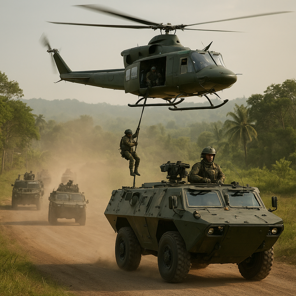 Kostrad Latihan Rapid Deployment dengan Helikopter dan APC dalam Scenario Crisis Response