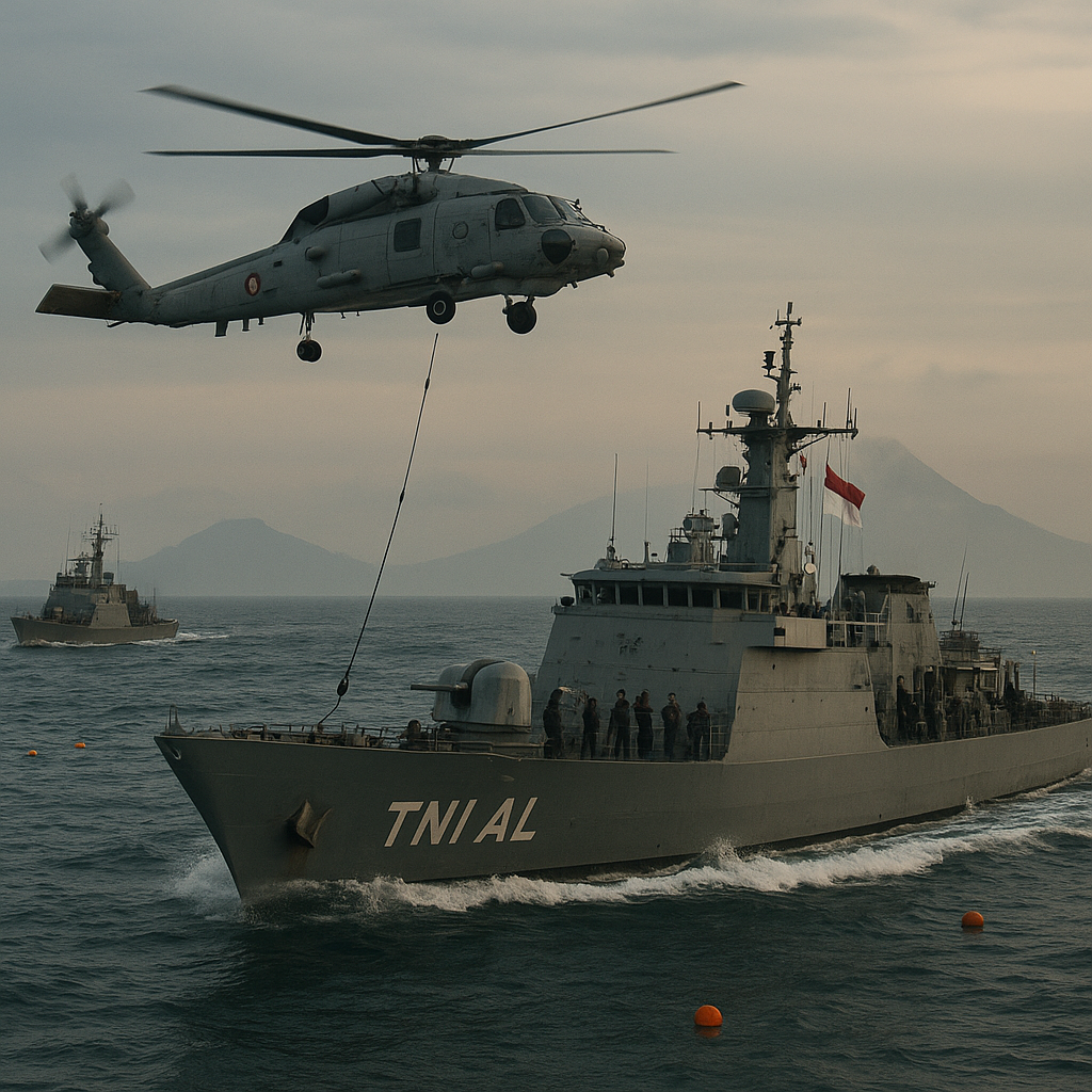 TNI AL Latihan Anti-Submarine Warfare dengan Kapal Perang dan Helikopter di Selat Sunda