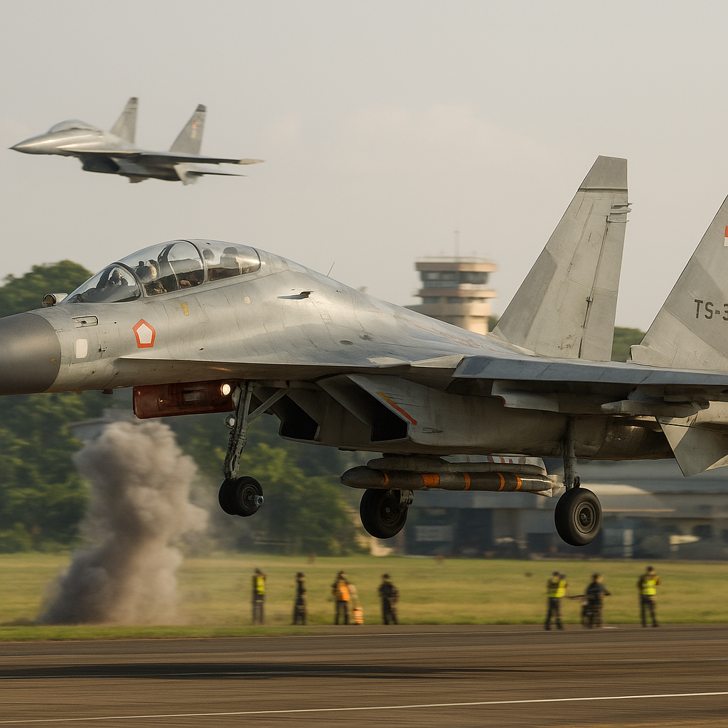 TNI AU Melakukan Simulasi Air-to-Ground Strike dengan Pesawat Su-30MK2 di Lanud Sultan Hasanuddin