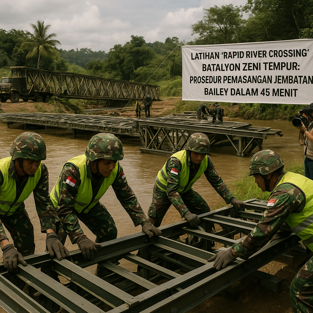 Latihan 'Rapid River Crossing' Batalyon Zeni Tempur: Prosedur Pemasangan Jembatan Bailey dalam 45 Menit