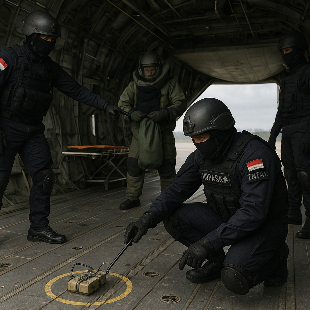 Kopaska TNI AL Latihan Evakuasi Bahan Peledak di Pesawat