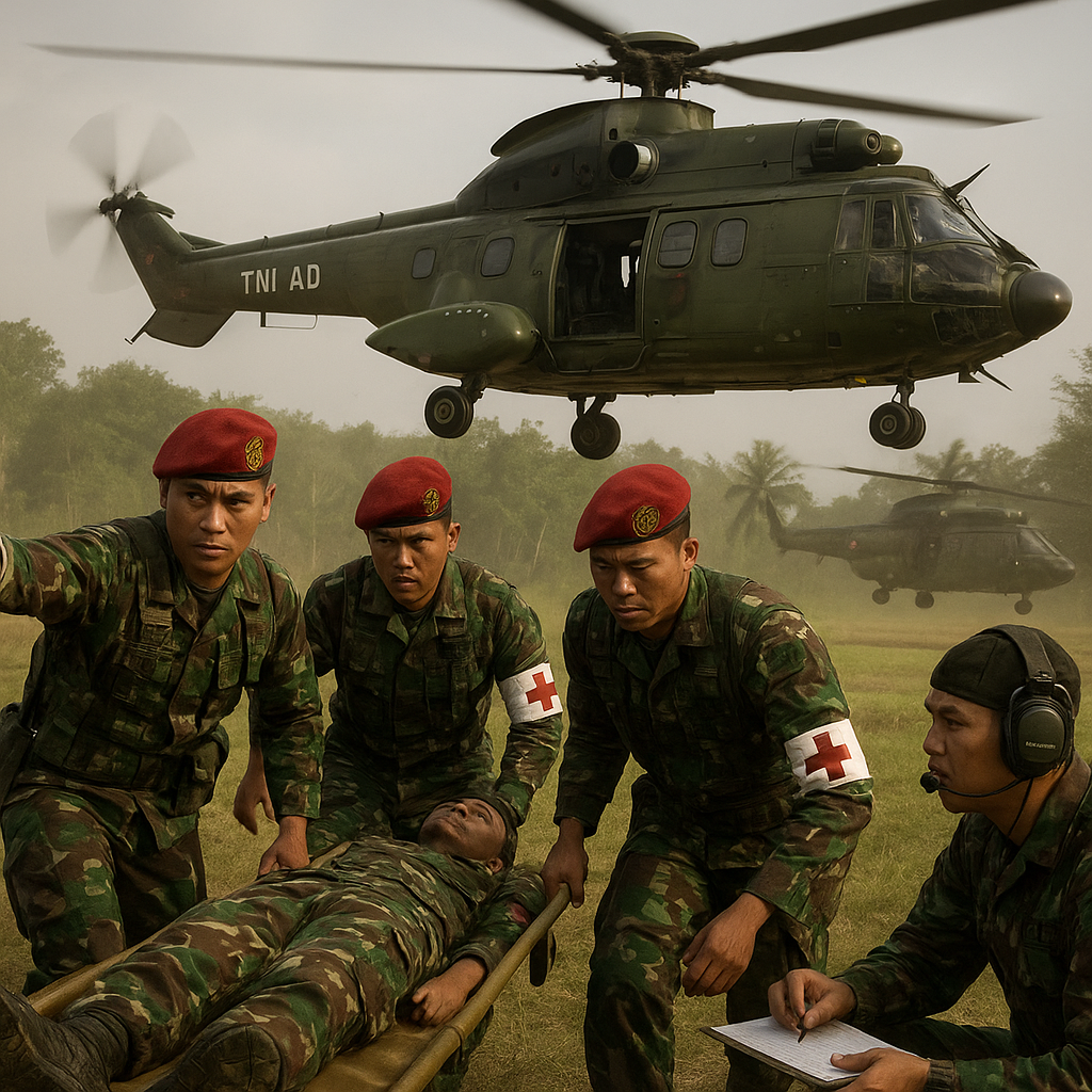 Simulasi Medevac TNI AD dengan Helikopter NAS 332 Super Puma: Prosedur Taktis Pengambilan Korban di Zona Tempur (Hot LZ)