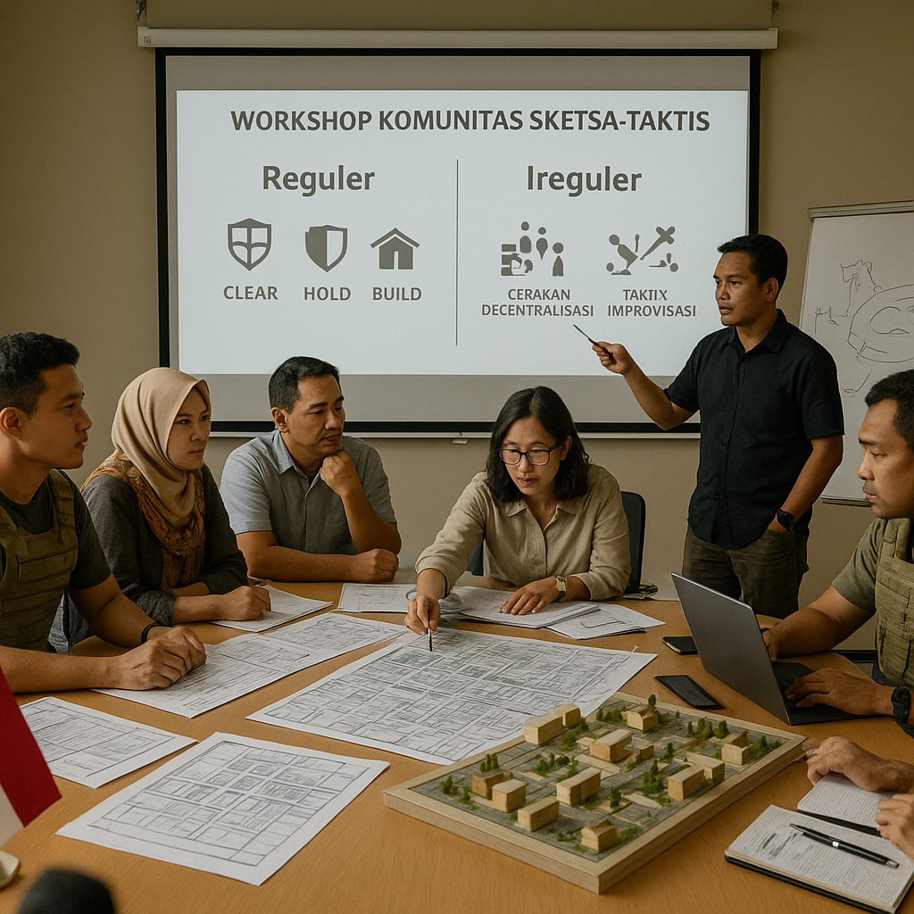 Workshop Komunitas Sketsa-Taktis: Analisis Skenario Pertempuran Asimetris di Lingkungan Perkotaan