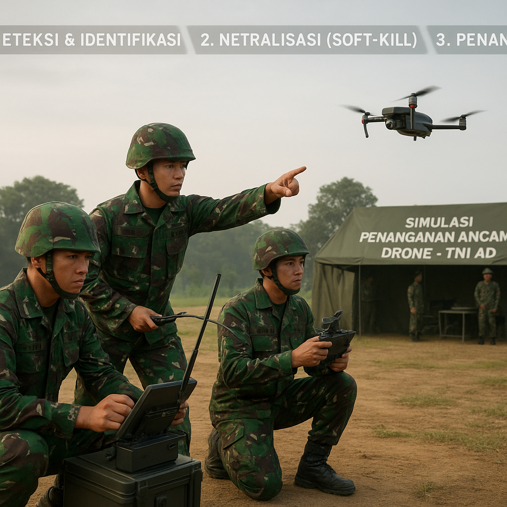 Simulasi Penanganan Ancaman Drone oleh Pasukan Anti-Air TNI AD