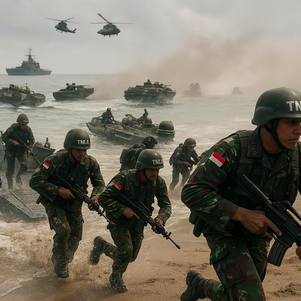 Latihan Amphibious Assault oleh Pasukan Marinir TNI AL