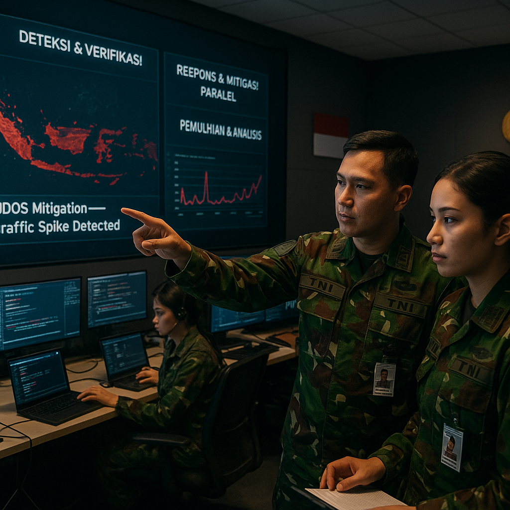 Simulasi Cyber Defense TNI: Skenario Penanganan Serangan DDoS terhadap Jaringan Komando dan Kendali Pusat