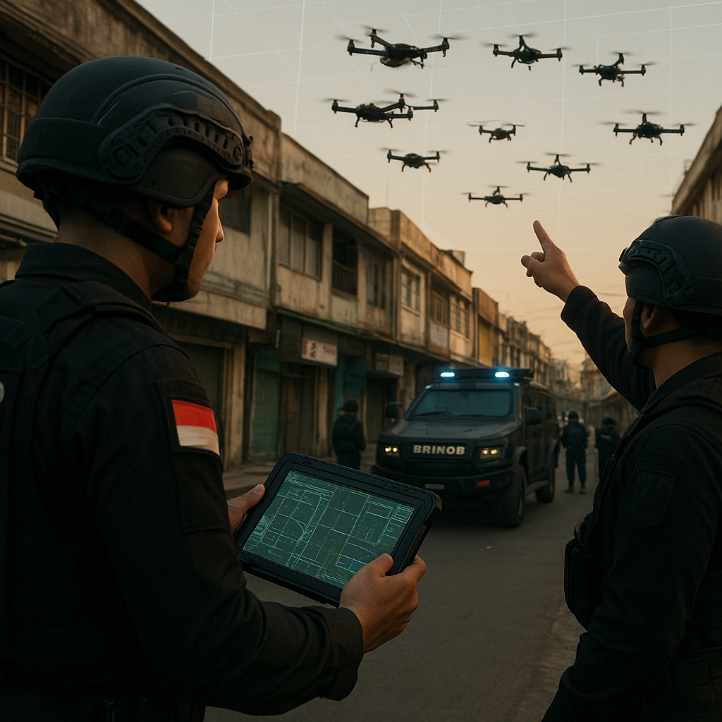 Penggunaan Drone Swarm dalam Simulasi Pengintaian Area Urban oleh Brimob