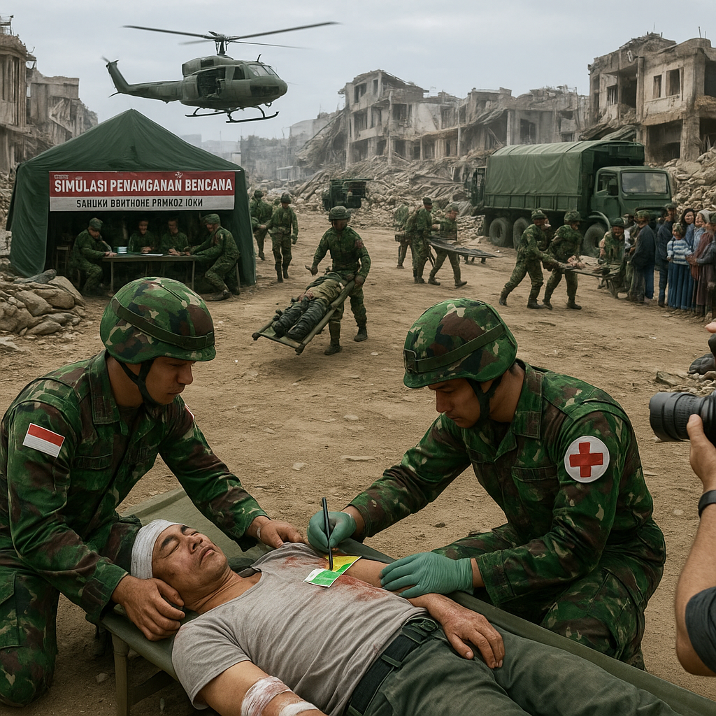 Simulasi Penanganan Bencana oleh Satuan Bantuan Tempur TNI dalam Operasi Humanitarian