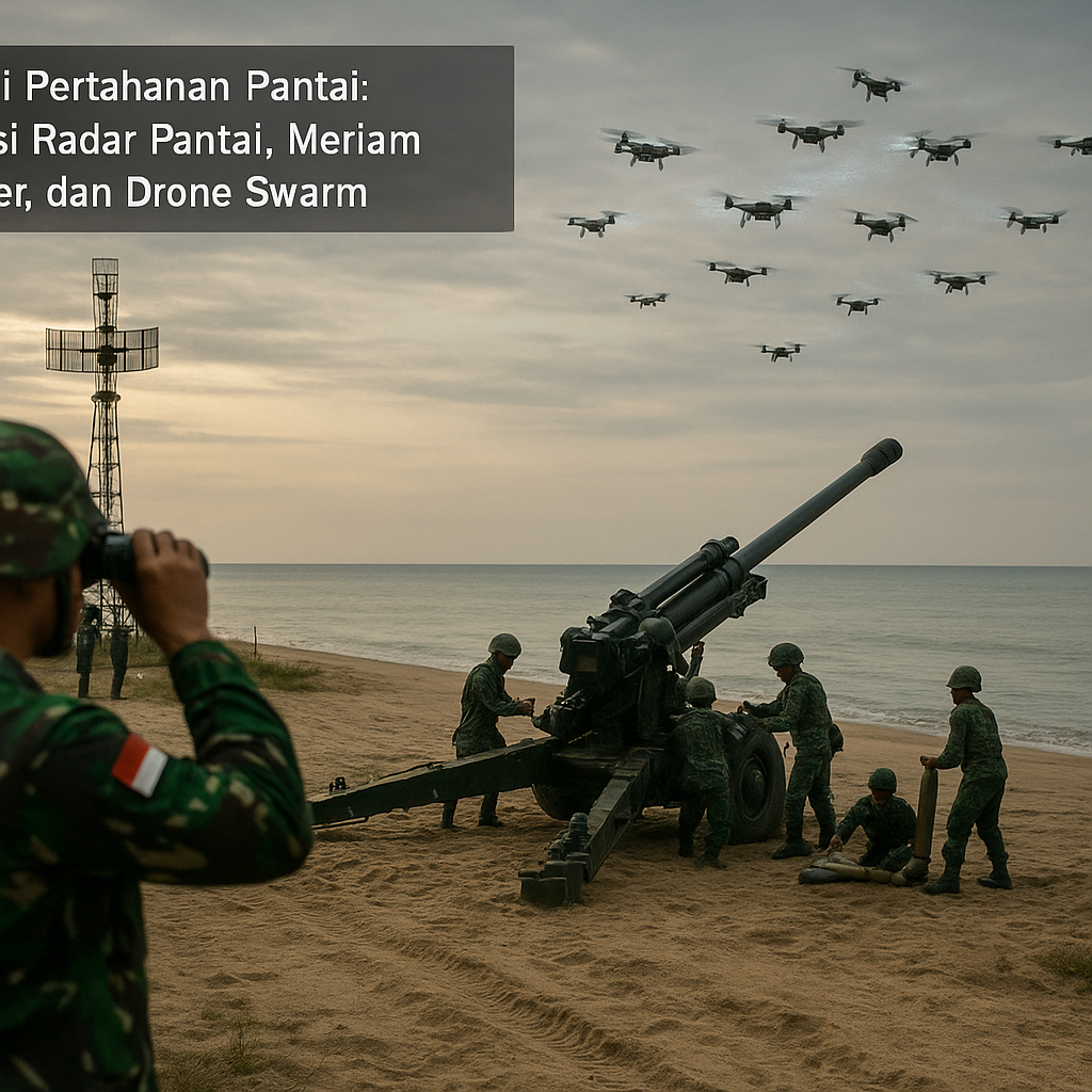 Simulasi Pertahanan Pantai: Integrasi Radar Pantai, Meriam Howitzer, dan Drone Swarm